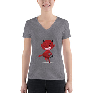 Women's Fashion Deep V-neck Tee W/ Devil Logo